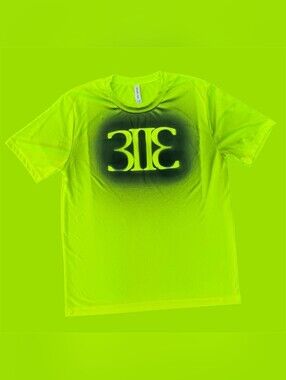 3IIƐ YELLOW NEON shirt with black spray paint 323 logo design - MEDIUM